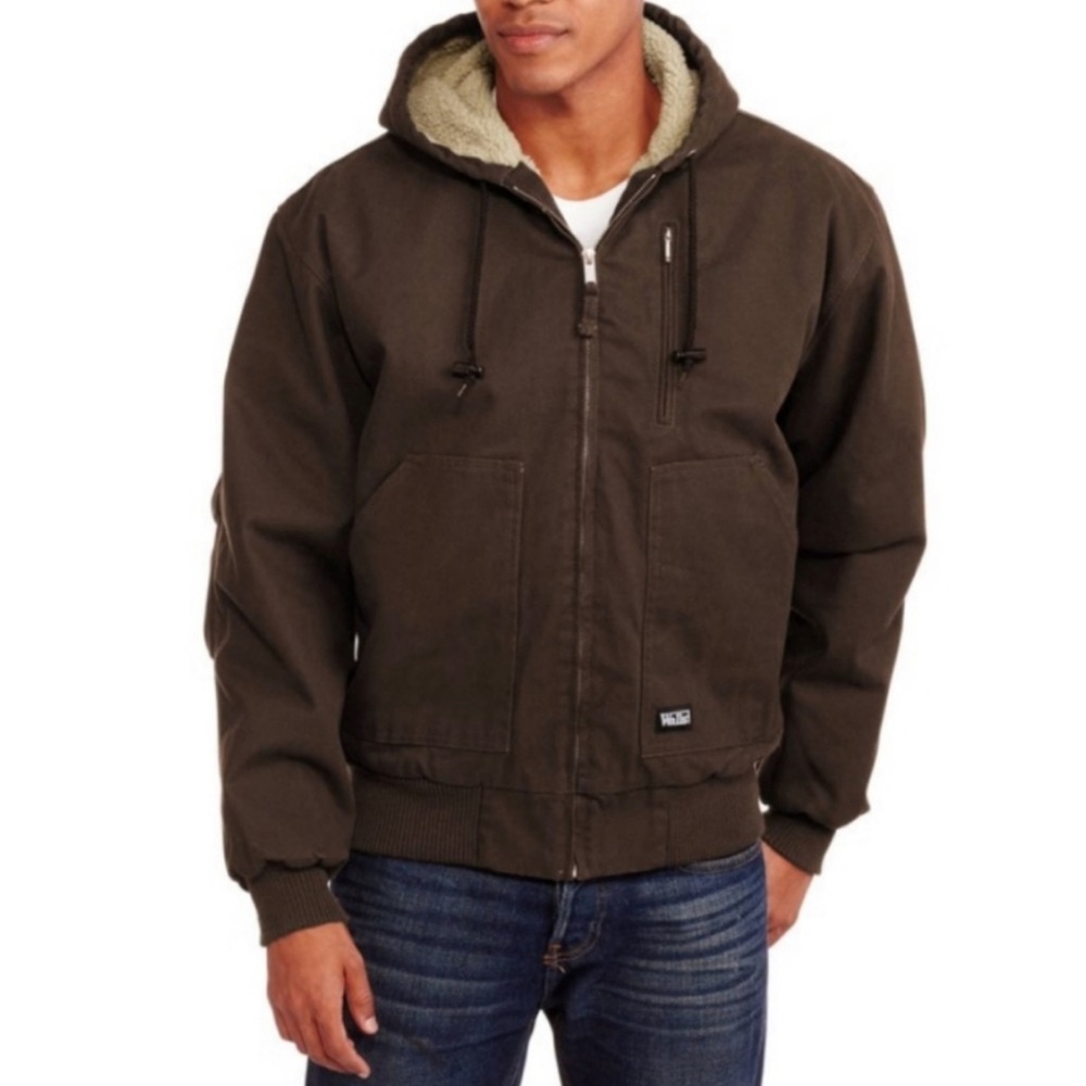 Mens Washed Duck Sherpa Lined Hooded Jacket
